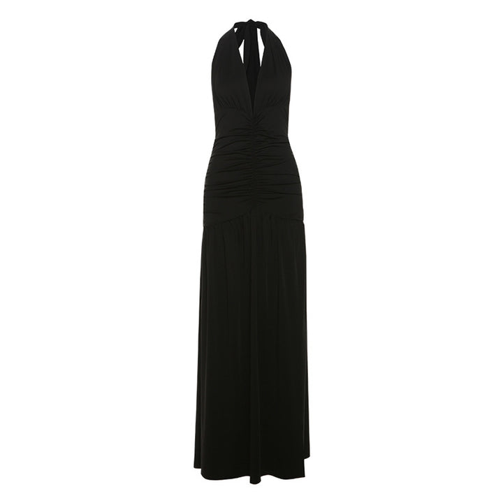 Damen Elegantes Maxikleid mit tiefem V-Ausschnitt und dekorativen Rüschendetails Drune