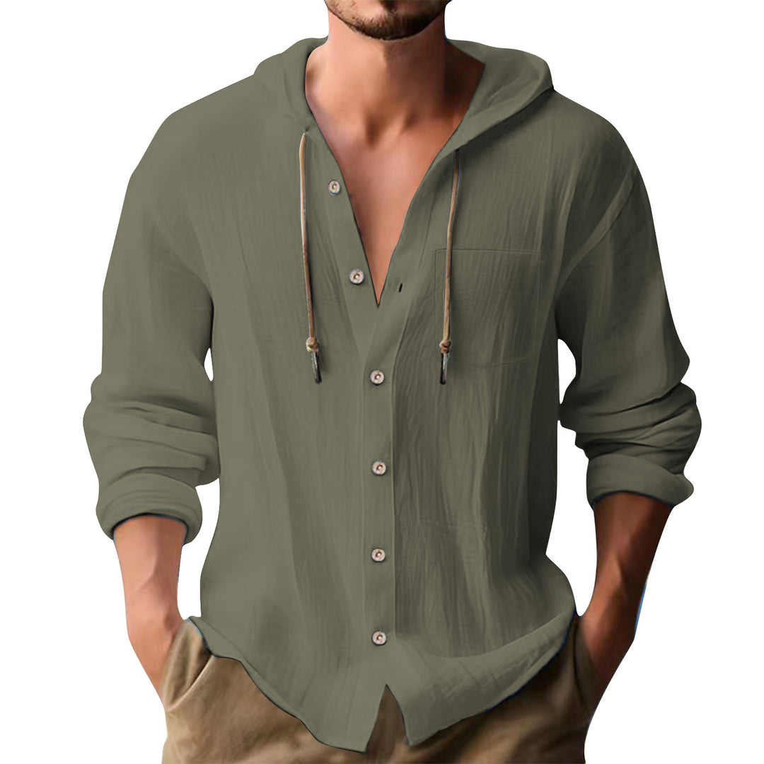 Herren lässiges Kapuzenshirt mit Knopfleiste und praktischen Taschen Drune