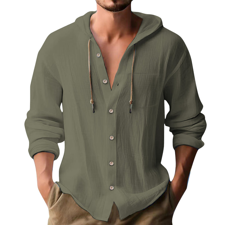 Herren lässiges Kapuzenshirt mit Knopfleiste und praktischen Taschen Drune