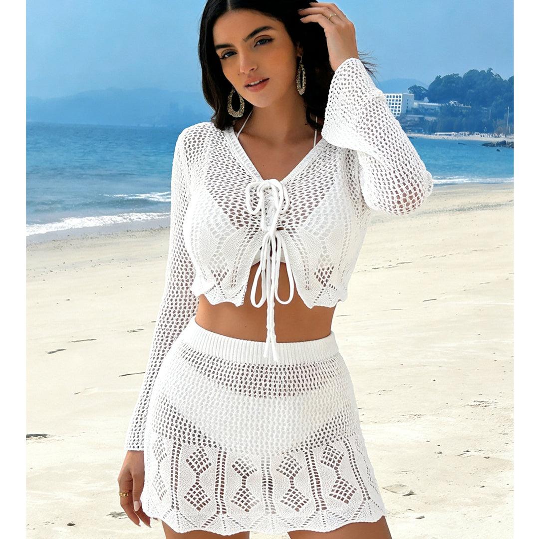 Damen Häkel-Crop-Top und Minirock Set Drune