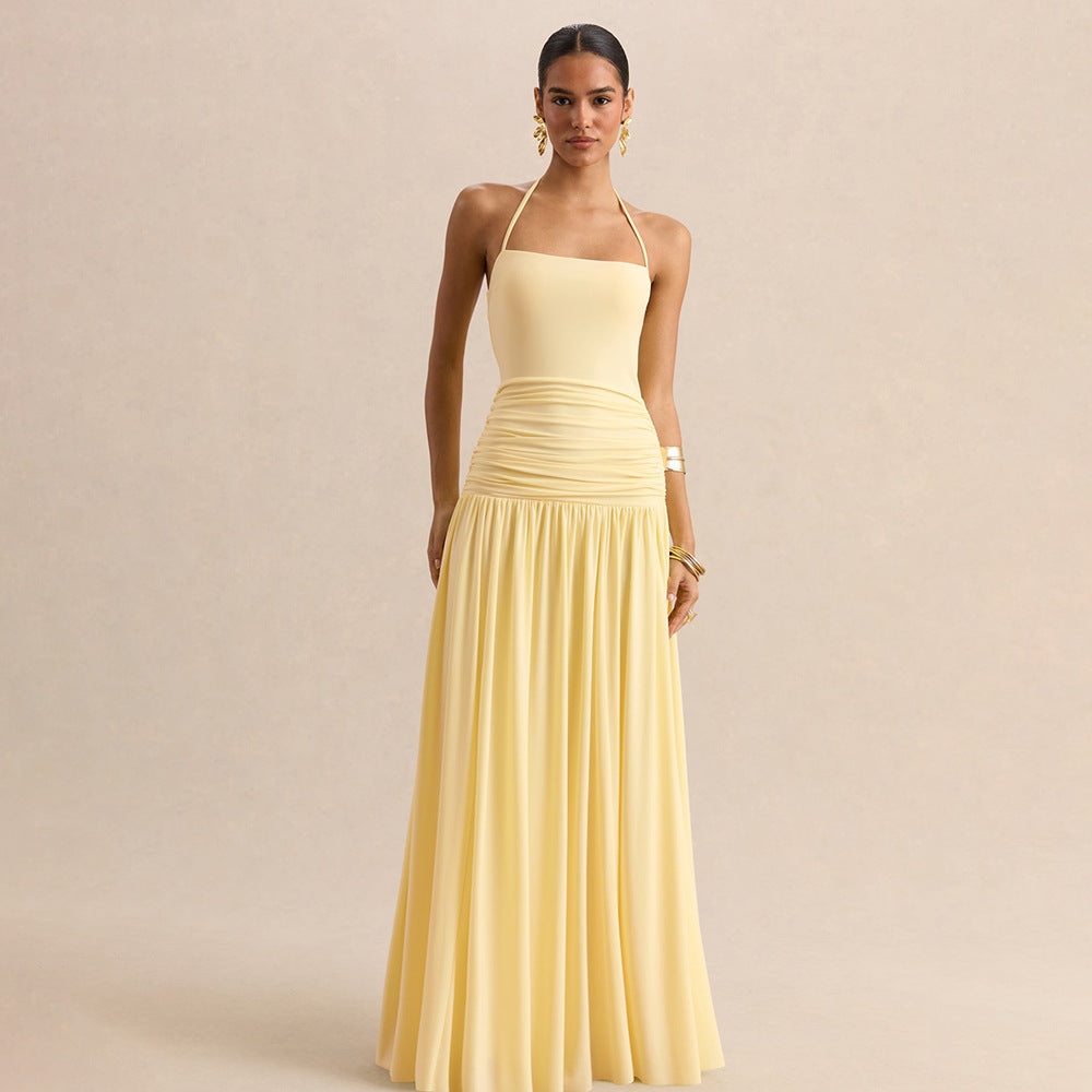 Damen Maxikleid mit Raffungen und schulterfreiem Design Drune