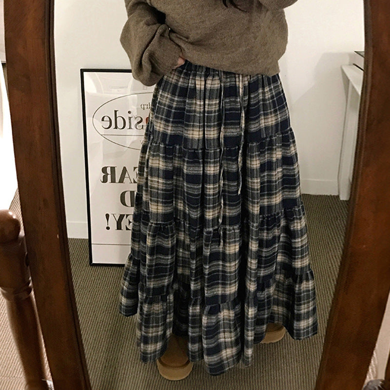 Damen Langer, karierter Maxi-Rock im Lagenlook Drune