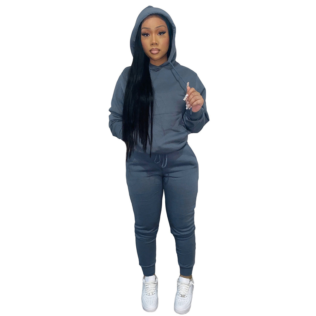 Damen nan Kapuzen-Lounge-Set mit Kängurutasche taillierter Jogginghose und Bündchen Drune