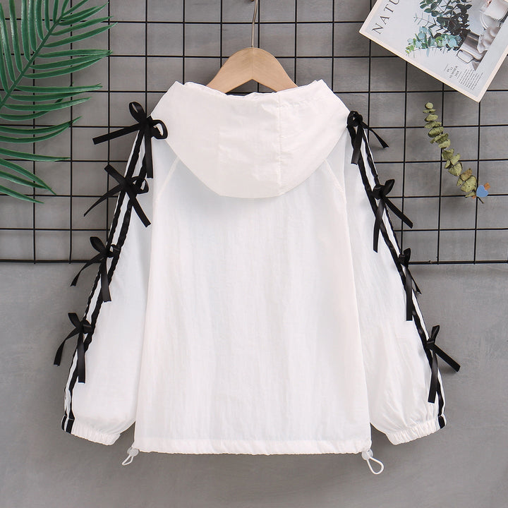 Damen nan transparente bestickte Kapuzenbluse mit Volantärmeln Drune