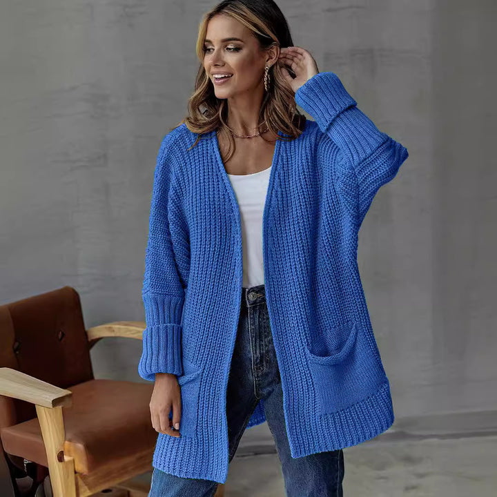 Damen Lange Strickjacke mit lockerer Passform und praktischen Taschen Drune
