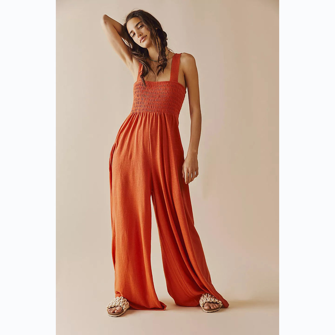 Damen Lässiger Jumpsuit mit elastischem Oberteil und weitem Bein Drune