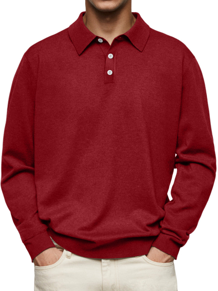 Drune | Poloshirt Relaxed Fit Lange Ärmel Weiches Strickmaterial Atmungsaktiver Stoff