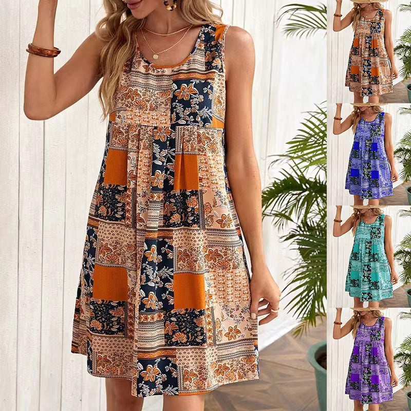 Damen luftiges Sommerkleid mit Patchwork-Design Drune