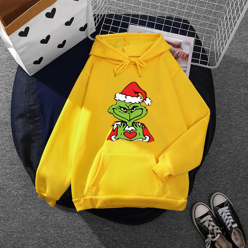 Damen Komfortabler Kapuzenpullover mit Grinch-Motiv Drune
