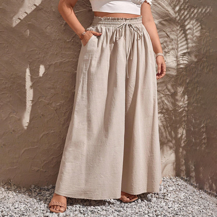 Damen weite Leinenhose mit elastischem Bund und seitlichen Taschen Drune
