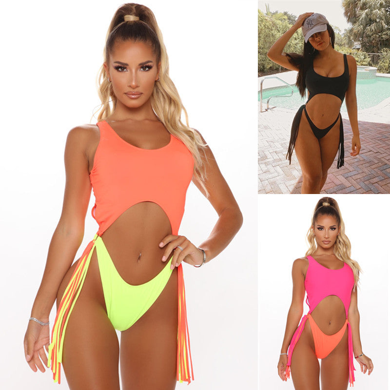 Damen Badeanzug mit Cut-Outs und Fransen Drune