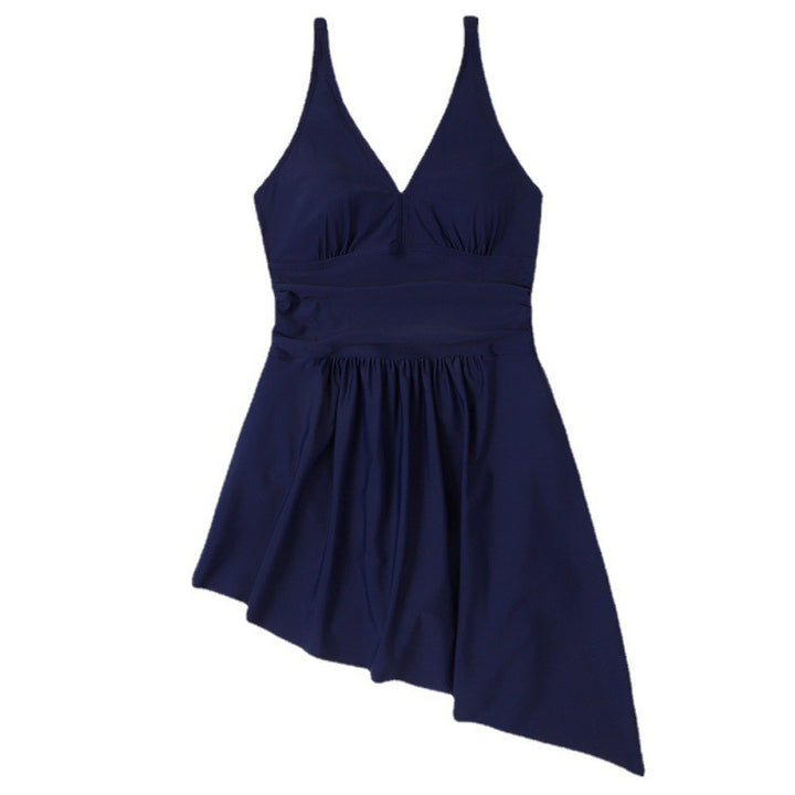 Damen eleganter Einteiler Badeanzug mit asymmetrischem Rock und verstellbaren Trägern Drune