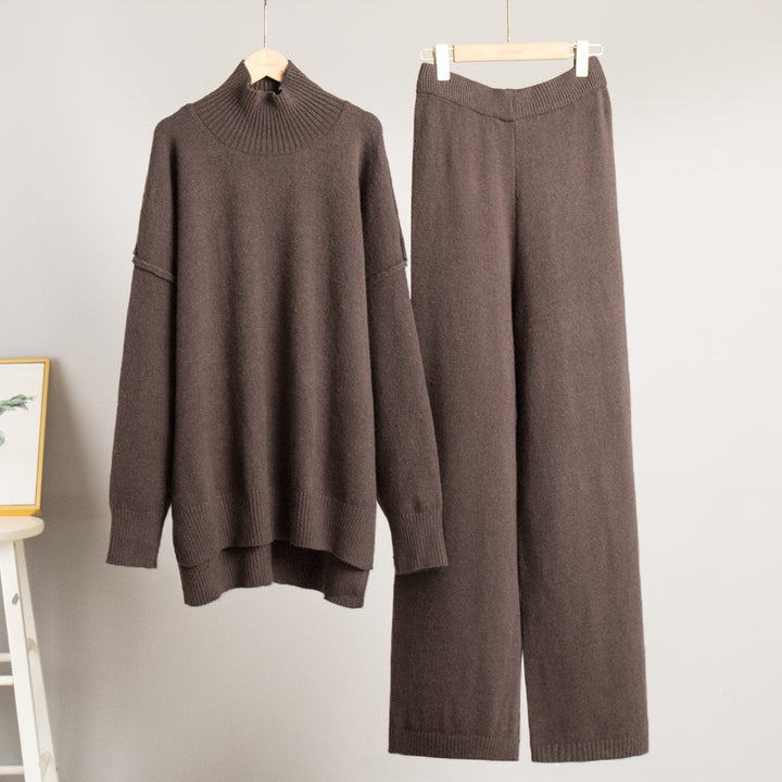 Damen Elegantes Strickensemble mit hohem Kragen und weitem Schnitt Drune