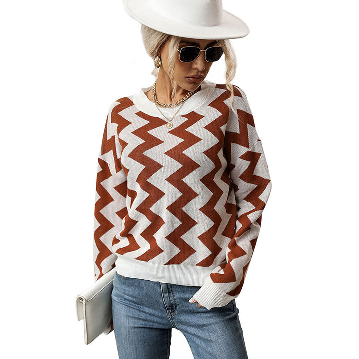 Damen lässiger Strickpullover im modernen Zickzackmuster Drune