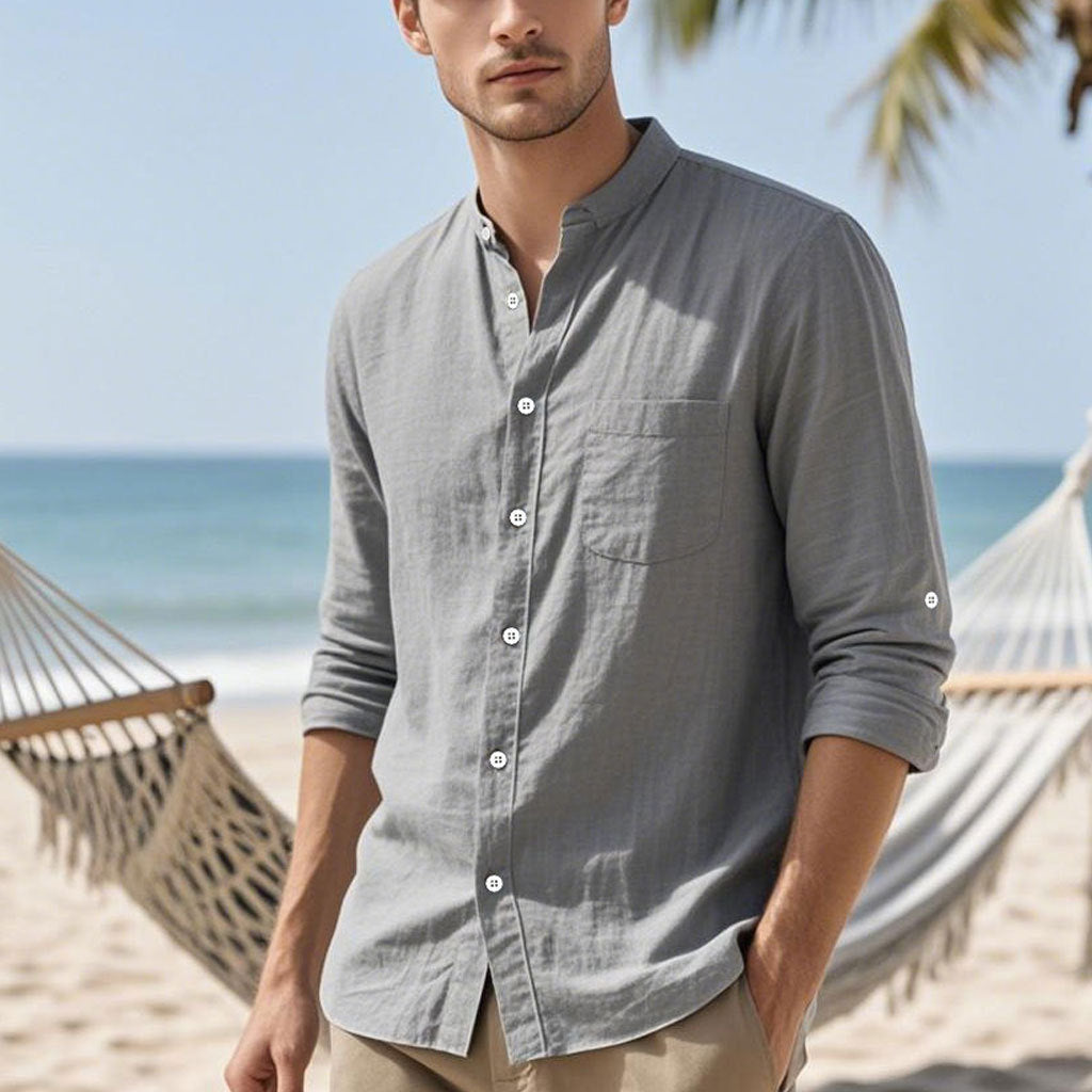 Herren Hemd im eleganten Henley-Stil mit strukturierter Baumwolle Drune