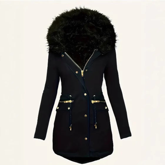 Damen winterliche Parka mit abnehmbarem Pelzkragen Drune