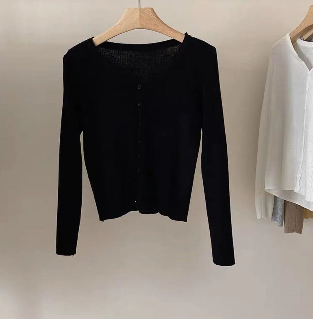 Damen figurbetonte Strickjacke mit elegantem Knopfverschluss und feiner Rippstruktur Drune