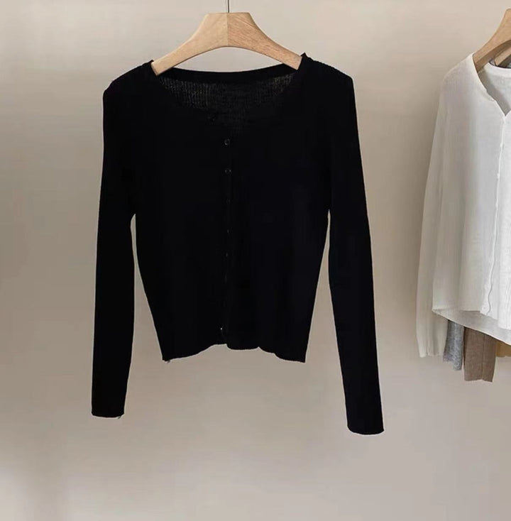 Damen figurbetonte Strickjacke mit elegantem Knopfverschluss und feiner Rippstruktur Drune