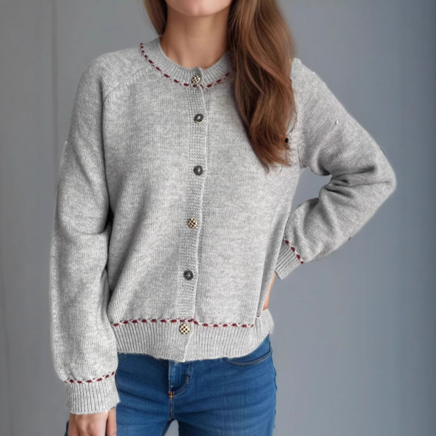 Damen Strickjacke mit dekorativen Knopfdetails und breiten Ärmeln Drune