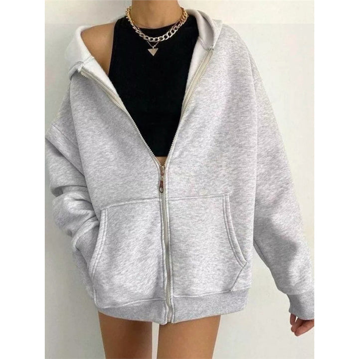 Damen nan oversized Kapuzenjacke mit Reißverschluss und Kängurutaschen Drune