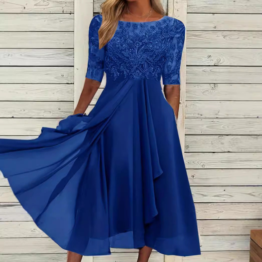 Damen nan elegantes Cocktailkleid mit bestickter Korsage, U-Boot-Ausschnitt und fließendem Chiffonrock Drune