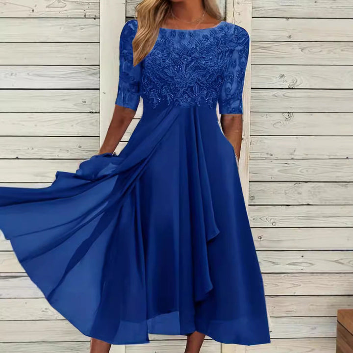 Damen nan elegantes Cocktailkleid mit bestickter Korsage, U-Boot-Ausschnitt und fließendem Chiffonrock Drune