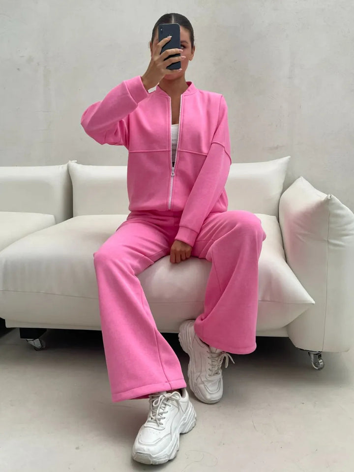 Damen Sportliches Fleece-Set mit durchgehendem Reißverschluss Drune