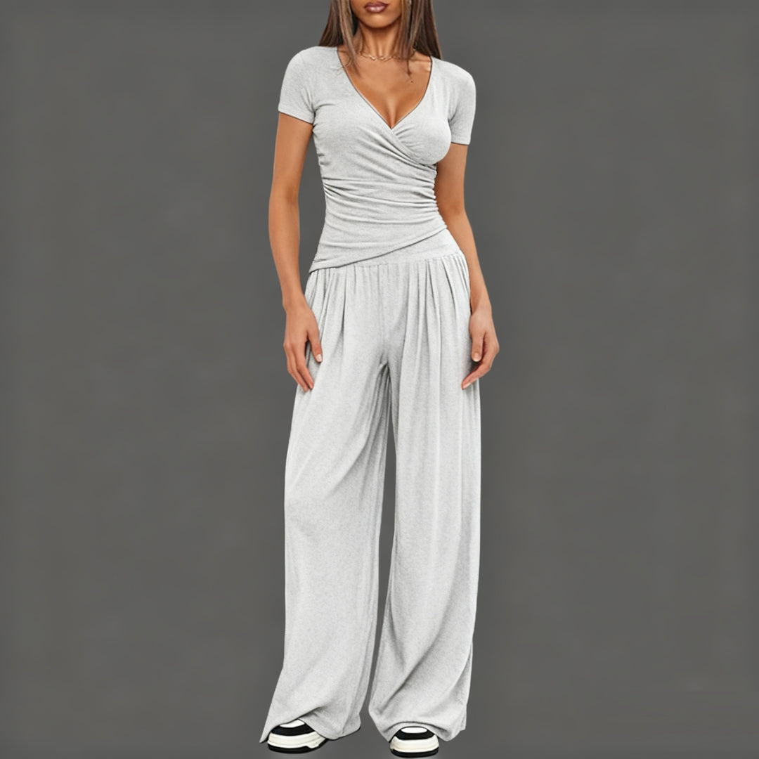 Damen Eleganter Wickel-Jumpsuit mit weitem Bein und modischen Details Drune