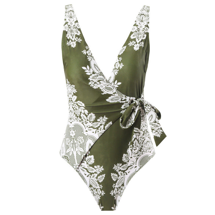 Damen Einteiler Badeanzug mit modischem Wickeldesign und floralem Muster Drune