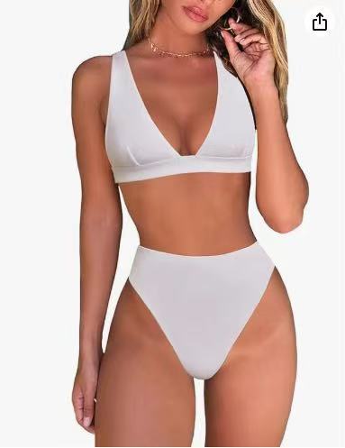 Damen Hochtailliertes Bikini Set mit V-Ausschnitt Drune