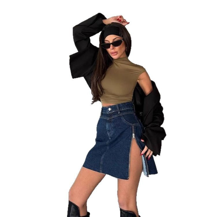 Damen Denimrock mit asymmetrischem Saum und seitlichem Reißverschluss Drune