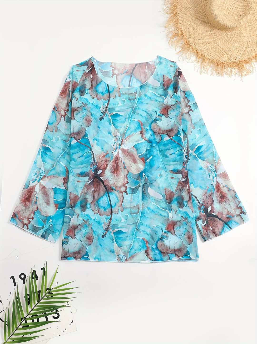 Damen transparenter Strandoberteil mit floralem Muster Drune