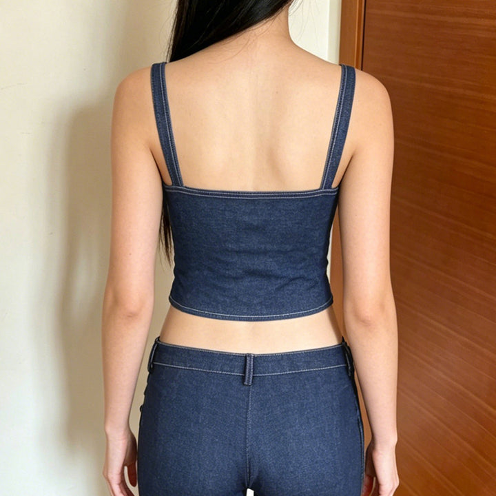 Damen Denim Crop-Top mit modischem Schnitt und verstellbaren Trägern Drune