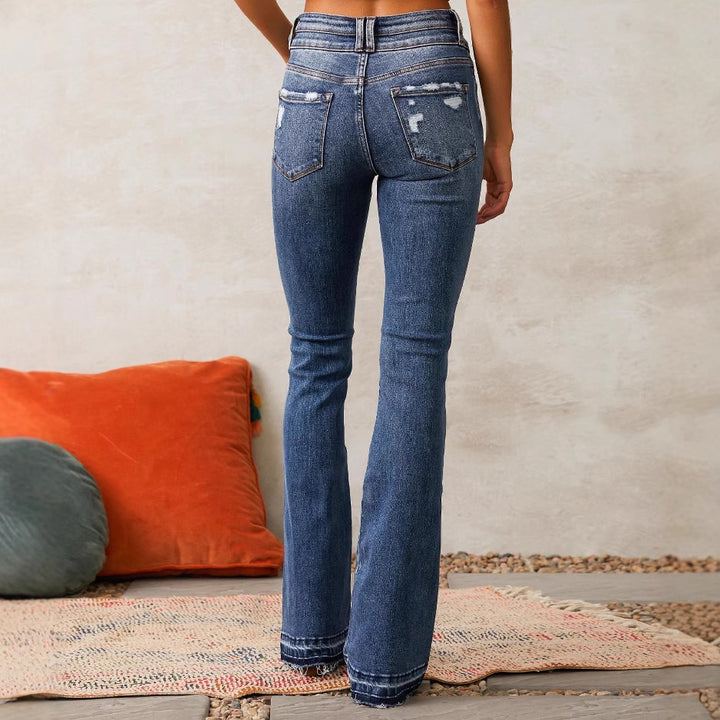 Damen Flared Jeans mit hohem Bund und modischem Destroyed-Effekt Drune