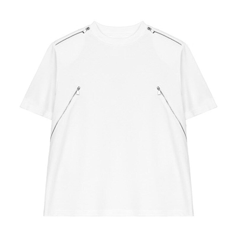 Unisex Designer T-Shirt mit seitlichen Reißverschlusstaschen Drune