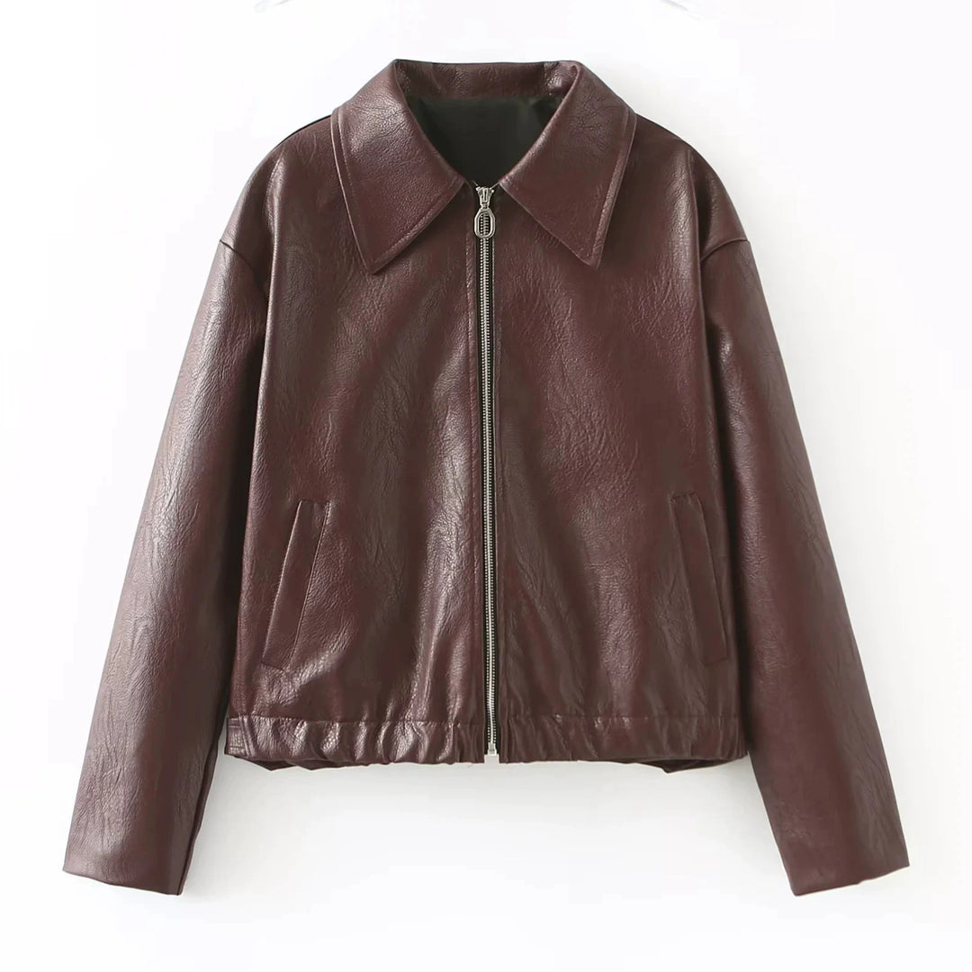 Damen elegante Kunstlederjacke im modernen Design mit praktischem Reißverschluss Drune