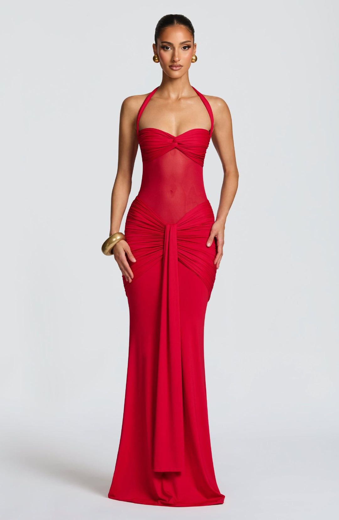 Damen figurbetontes Abendkleid mit innovativem Rüschendesign und fließendem Schnitt Drune