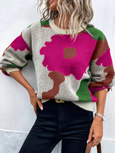 Drune | Pullover Pullover Strickstoff Lockere Passform Rundhals Ballonärmel Gemustert