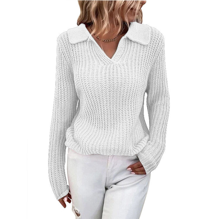 Damen Strickpullover mit Polokragen und feiner Rippstruktur Drune