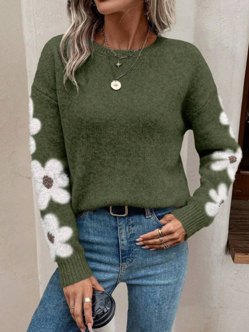 Damen Pullover mit floralem Design und strukturiertem Jersey Drune