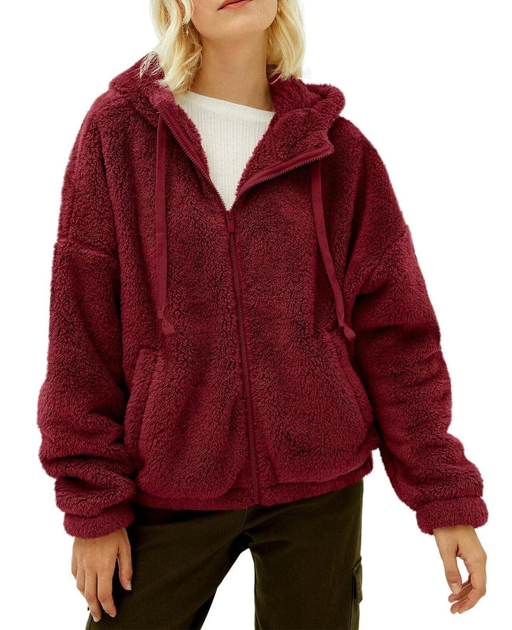 Damen Flauschige Kapuzenjacke mit praktischen Taschen und Reisverschluss Drune