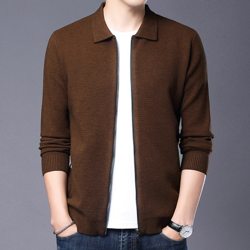 Drune | Strickjacke Wolle Slim Fit Reißverschluss Klassischer Kragen Gerippter Saum