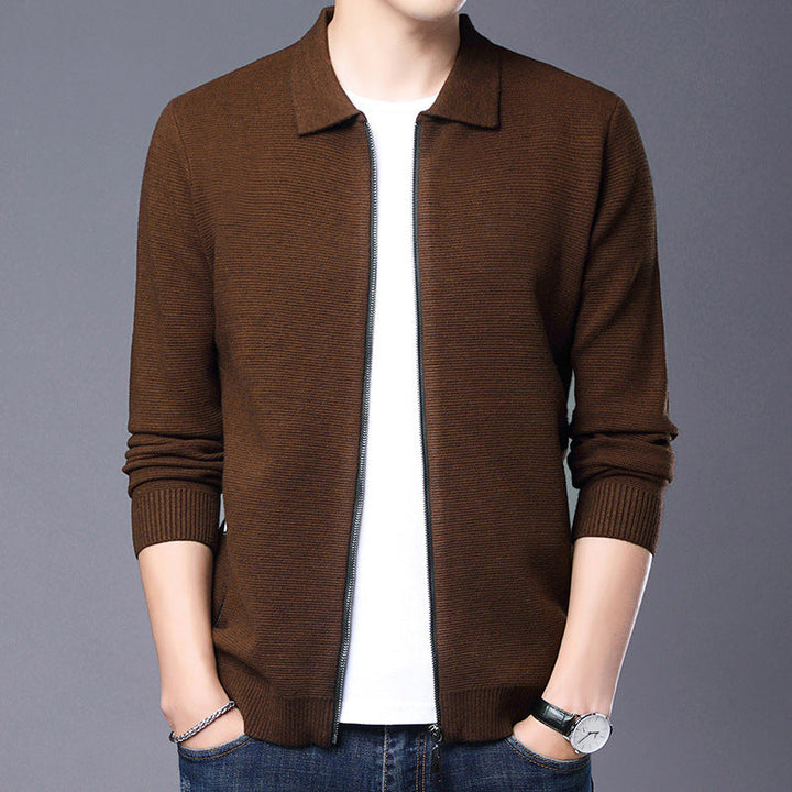 Drune | Strickjacke Wolle Slim Fit Reißverschluss Klassischer Kragen Gerippter Saum