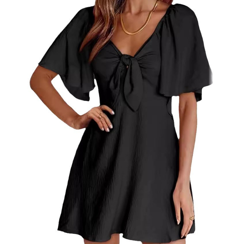Damen lässiges Kleid mit weiten Ärmeln und Bindegürtel Drune