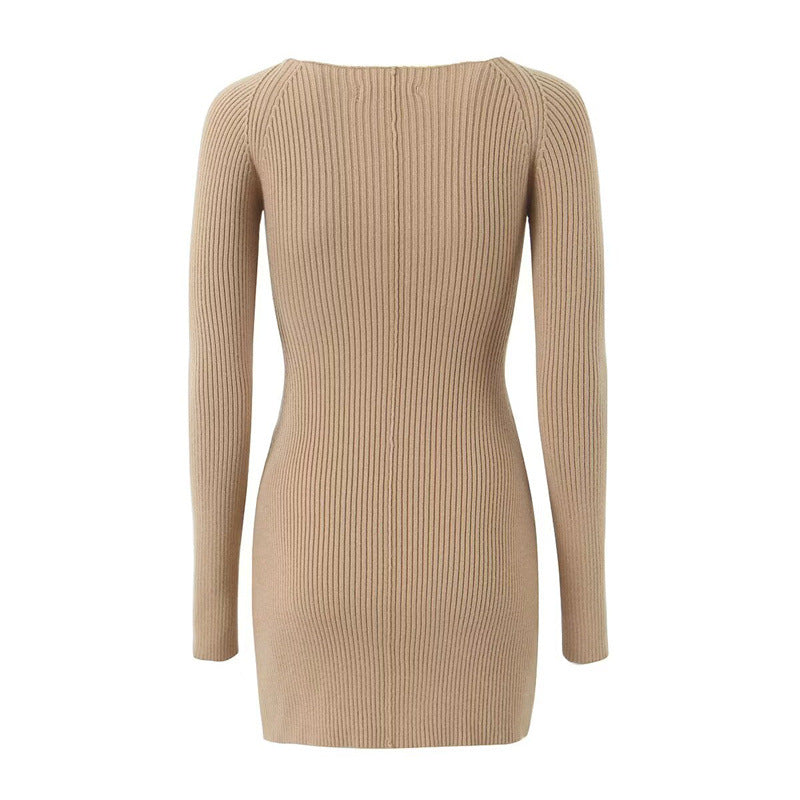 Damen figurbetontes Rippkleid mit Cut-Out-Details und langen Ärmeln Drune