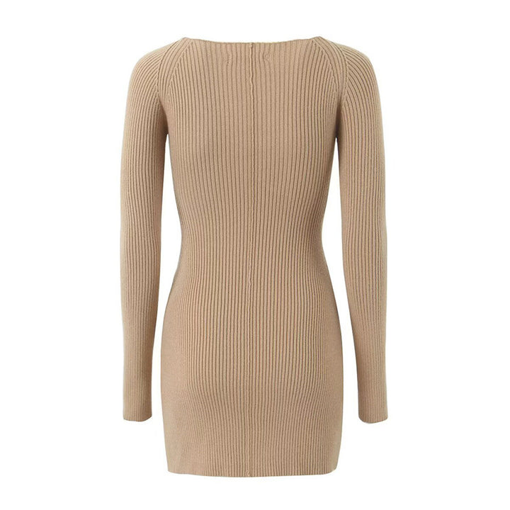 Damen figurbetontes Rippkleid mit Cut-Out-Details und langen Ärmeln Drune