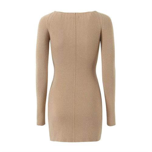Damen figurbetontes Rippkleid mit Cut-Out-Details und langen Ärmeln Drune