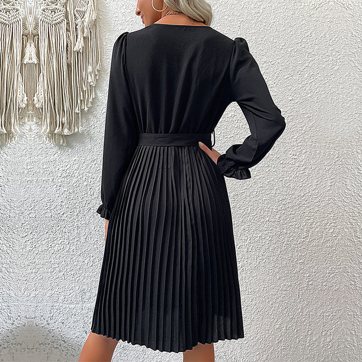 Damen Plissee-Wickelkleid mit Knopfdetails und Taillengürtel Drune
