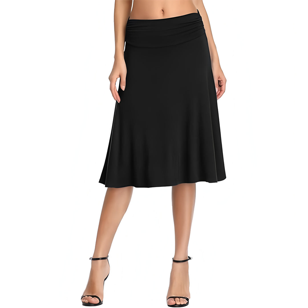 Damen schwingender Midirock mit gerafftem Taillenbund und fließendem Schnitt Drune