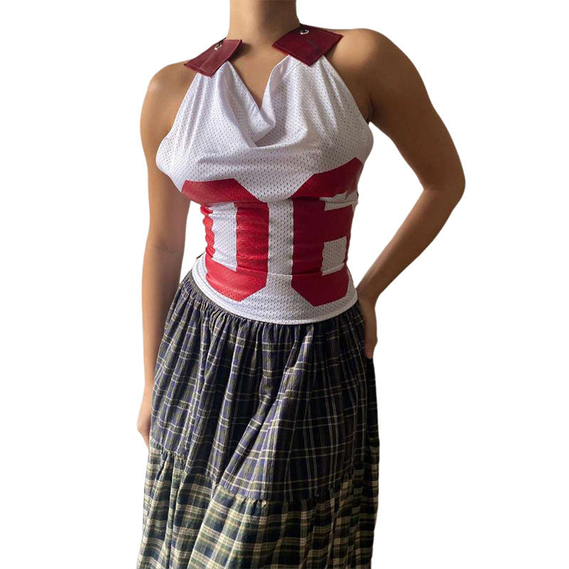 Damen Sportliches Netzoberteil mit asymmetrischem Design und dekorativen Schnürungen Drune